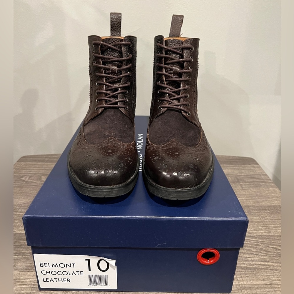 Marc Nolan Belmont Dark Oak Leather Wingtip Combat Boots